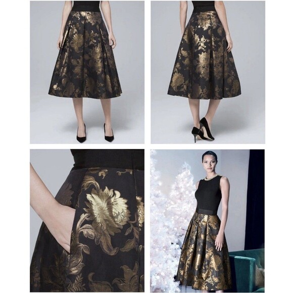 WHBM Women Fancy Metallic Jacquard Full Midi Skirt in Size 14 NEW NWT MSRP $160 - Picture 2 of 10